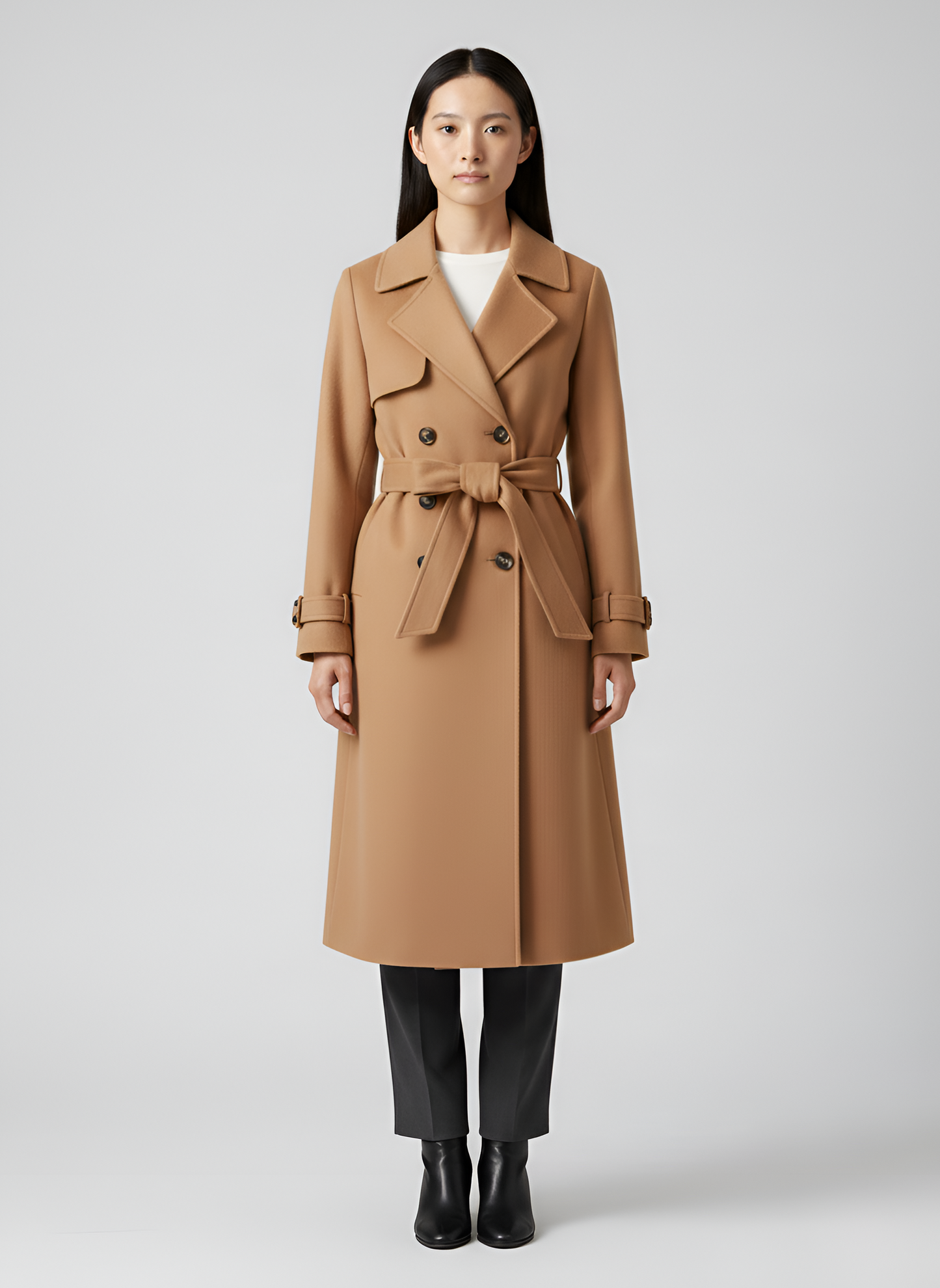 Women's Double Breasted Wool Coat Long Belted Winter