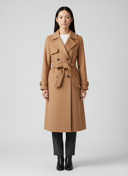 Women's Double Breasted Wool Coat Long Belted Winter