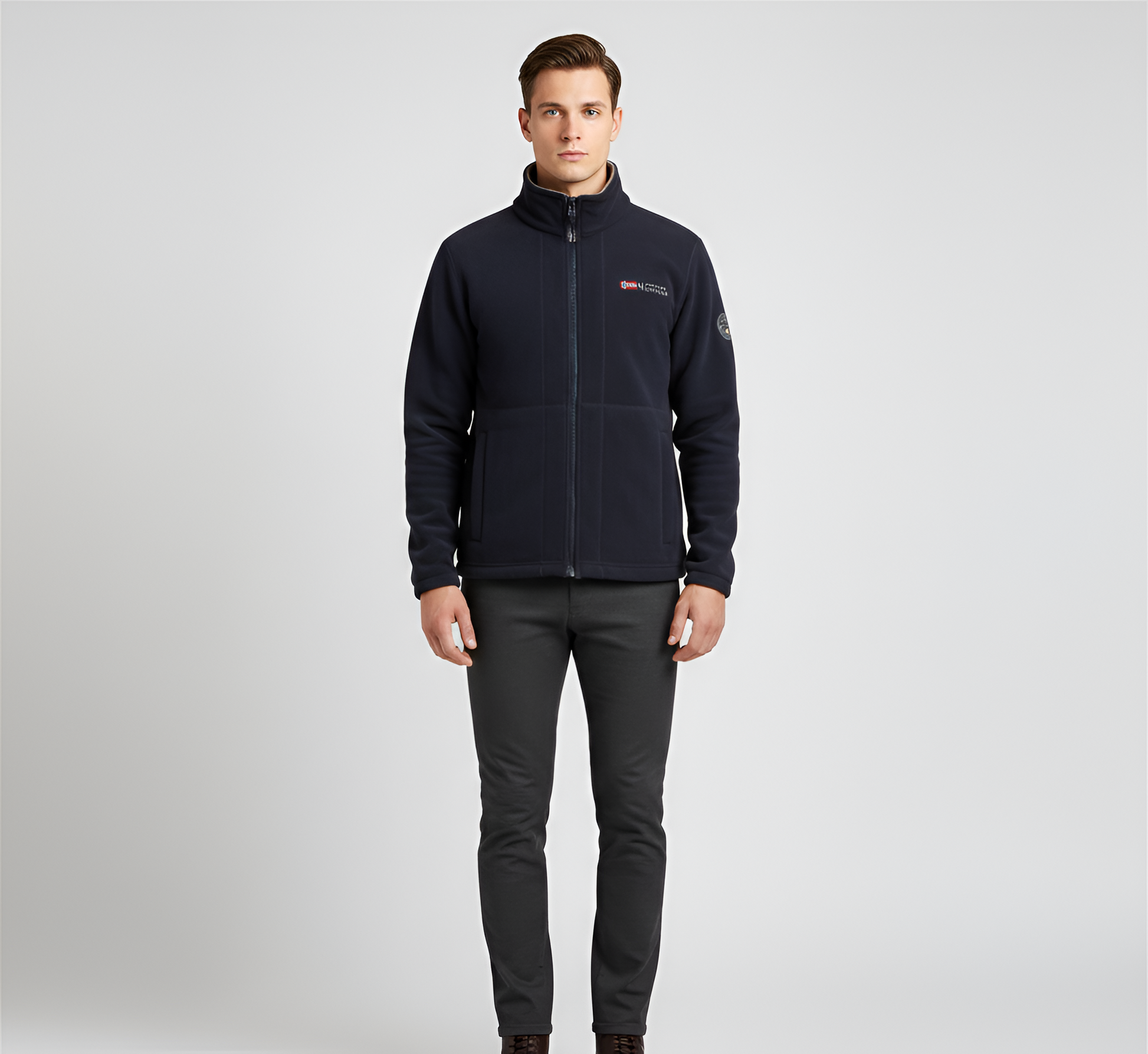 Men's Full Zip Fleece Jacket Stand Collar Outdoor Casual Layer - 
Fashinoza