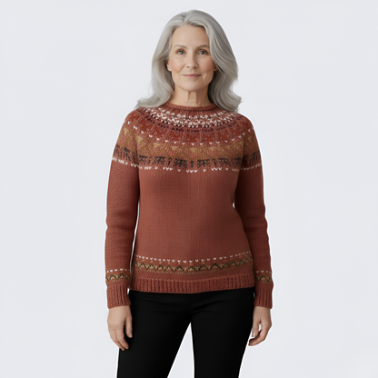 Women's Wool Crew Neck Sweater Nordic Pattern - 
Fashinoza