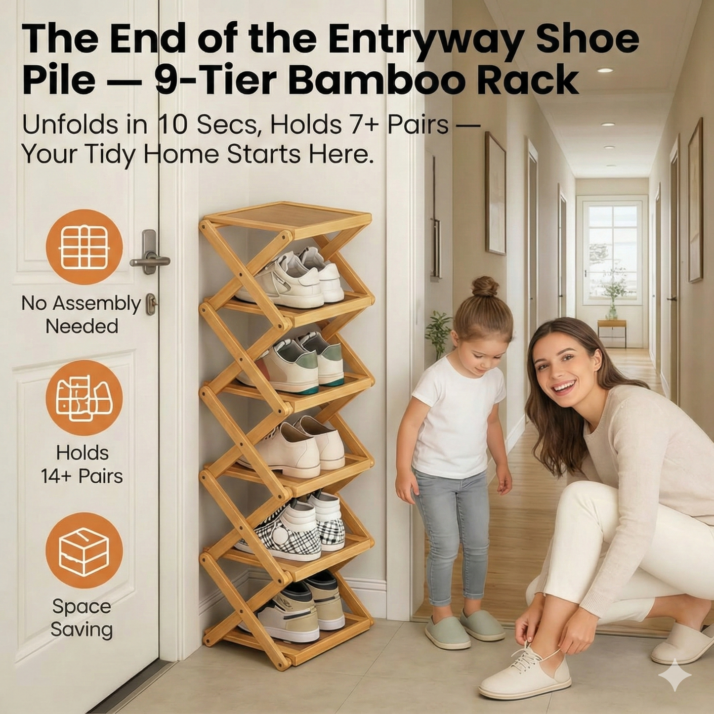 9 Tier Bamboo Storage Shelf No Assembly Required - 
Fashinoza