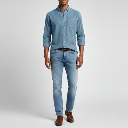 Men's Cotton Long Sleeve Button-Down Shirt Casual Fit