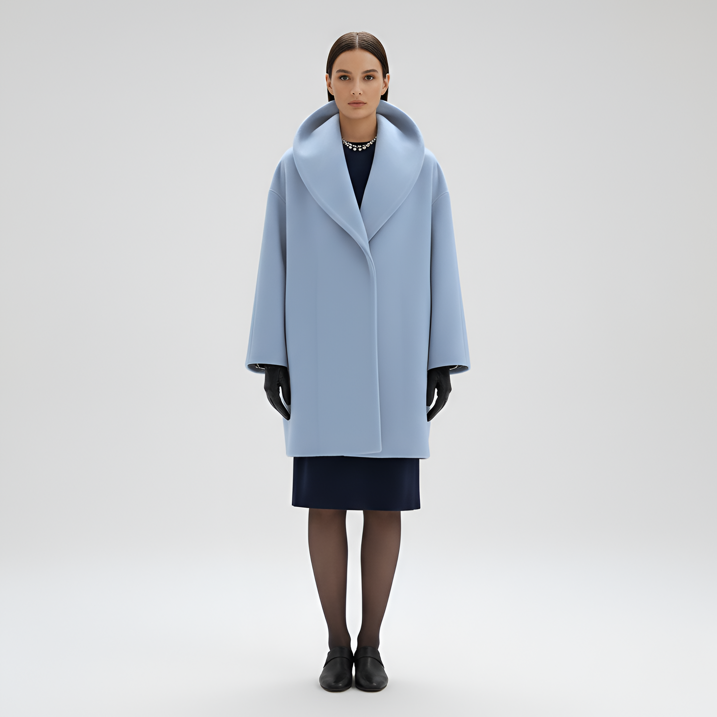 Women's Wool Blend Midi Coat Shawl Collar Elegant Winter Outerwear - 
Fashinoza