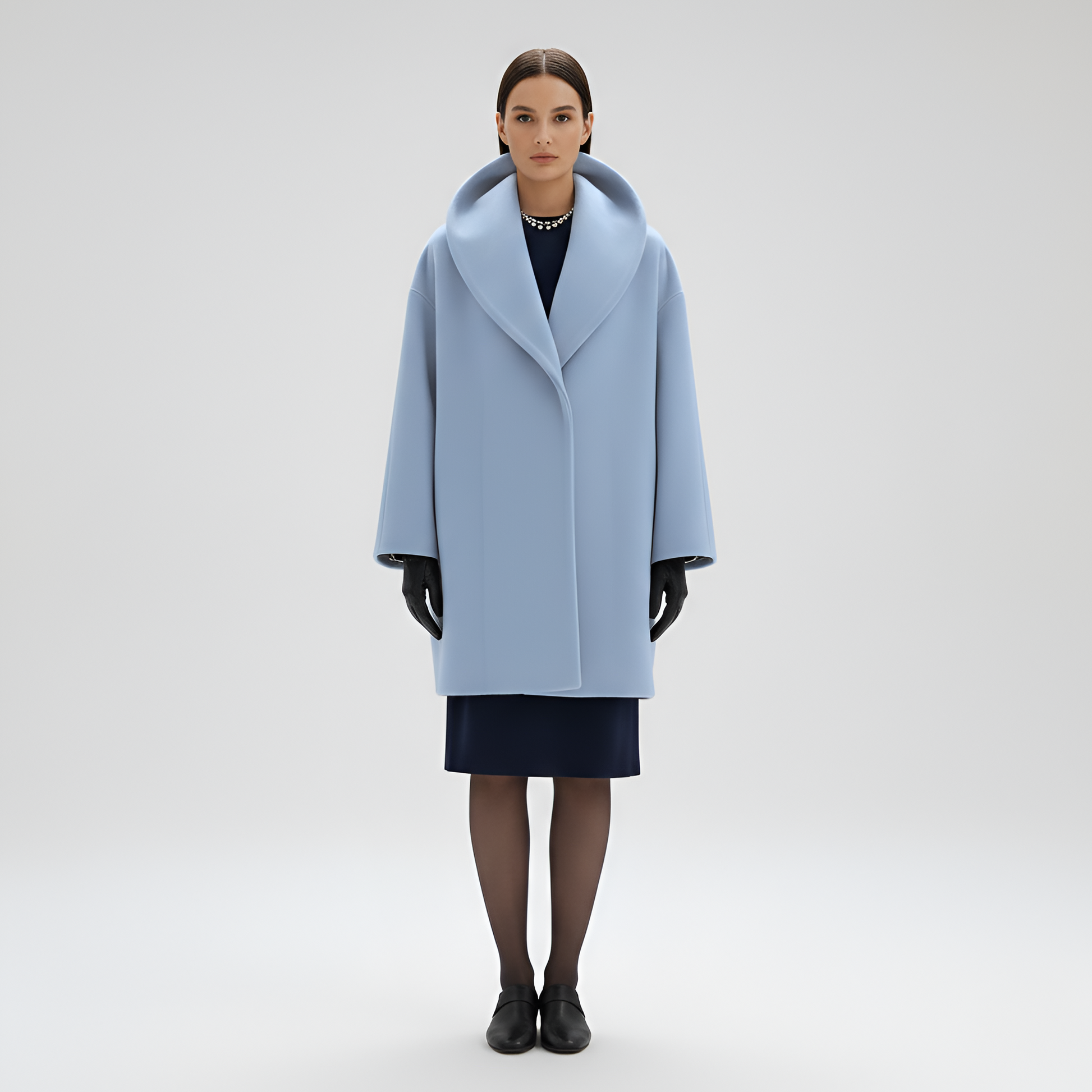 Women's Wool Blend Midi Coat Shawl Collar Elegant Winter Outerwear - 
Fashinoza