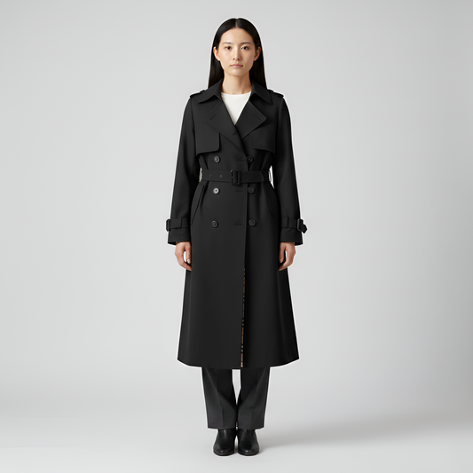 Women's Double Breasted Cotton Trench Coat - 
Fashinoza
