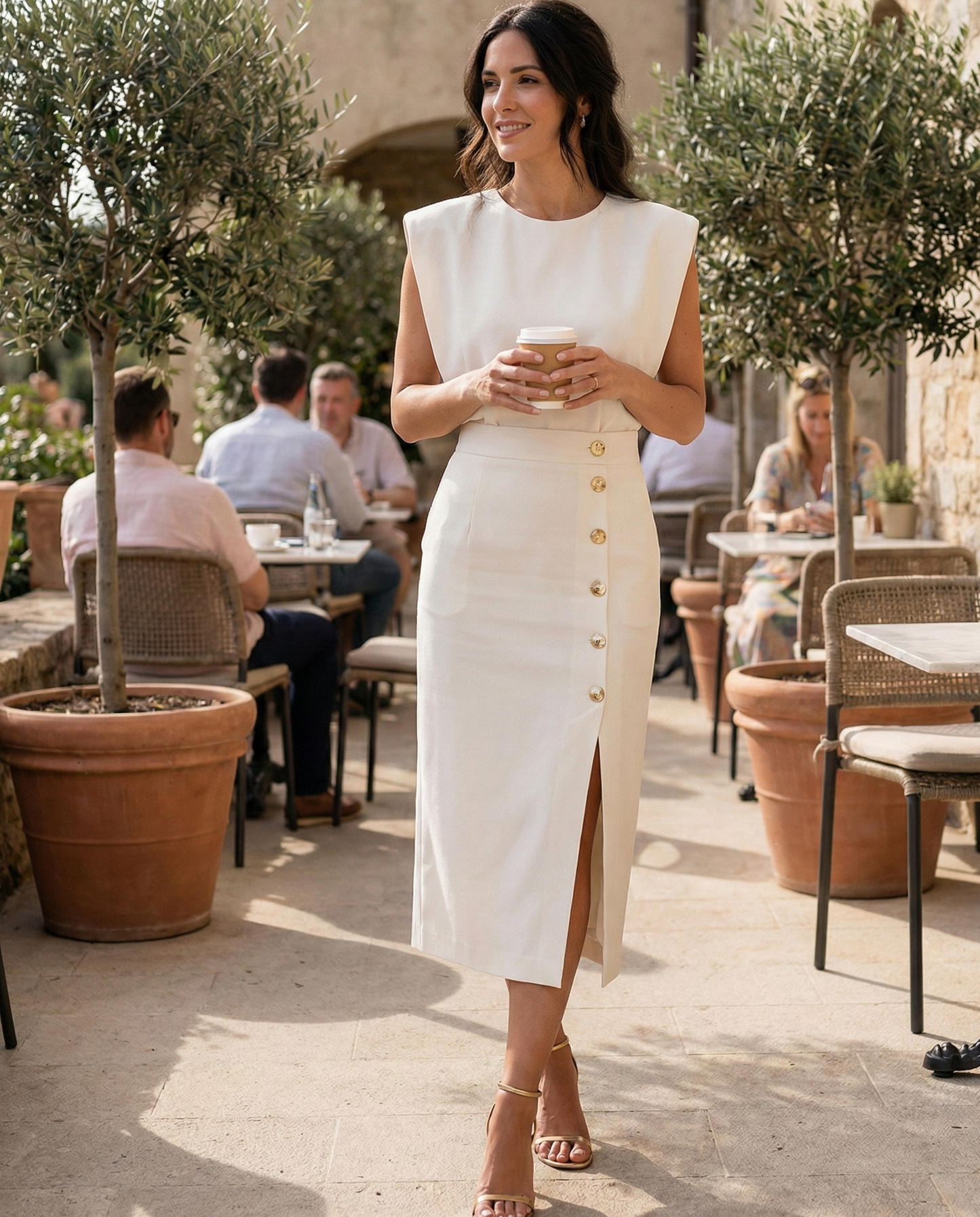 Elisara | Women’s Sleeveless Button Detail Midi Dress