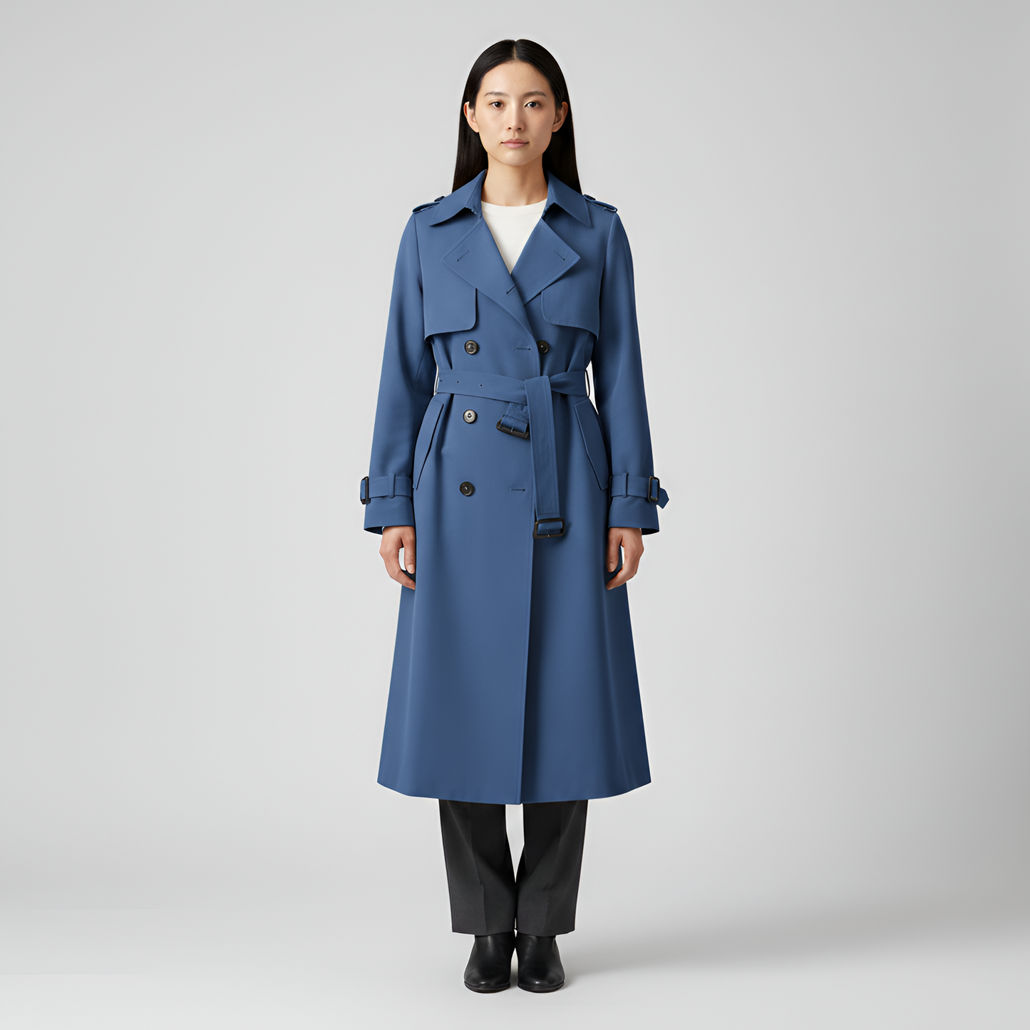 Women's Double Breasted Cotton Trench Coat Long