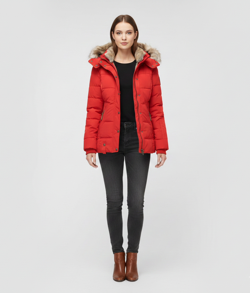 Women's Insulated Quilted Coat Hooded Faux Fur Trim Black - 
Fashinoza