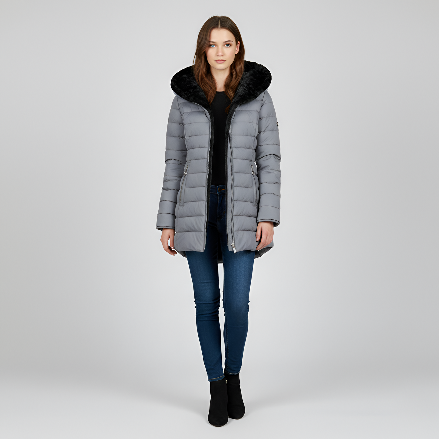 Women's Insulated Quilted Coat Hooded Padded Jacket - 
Fashinoza