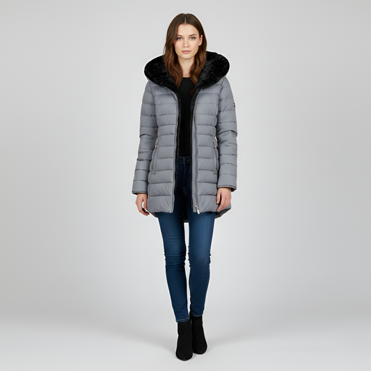 Women's Insulated Quilted Coat Hooded Padded Jacket - 
Fashinoza