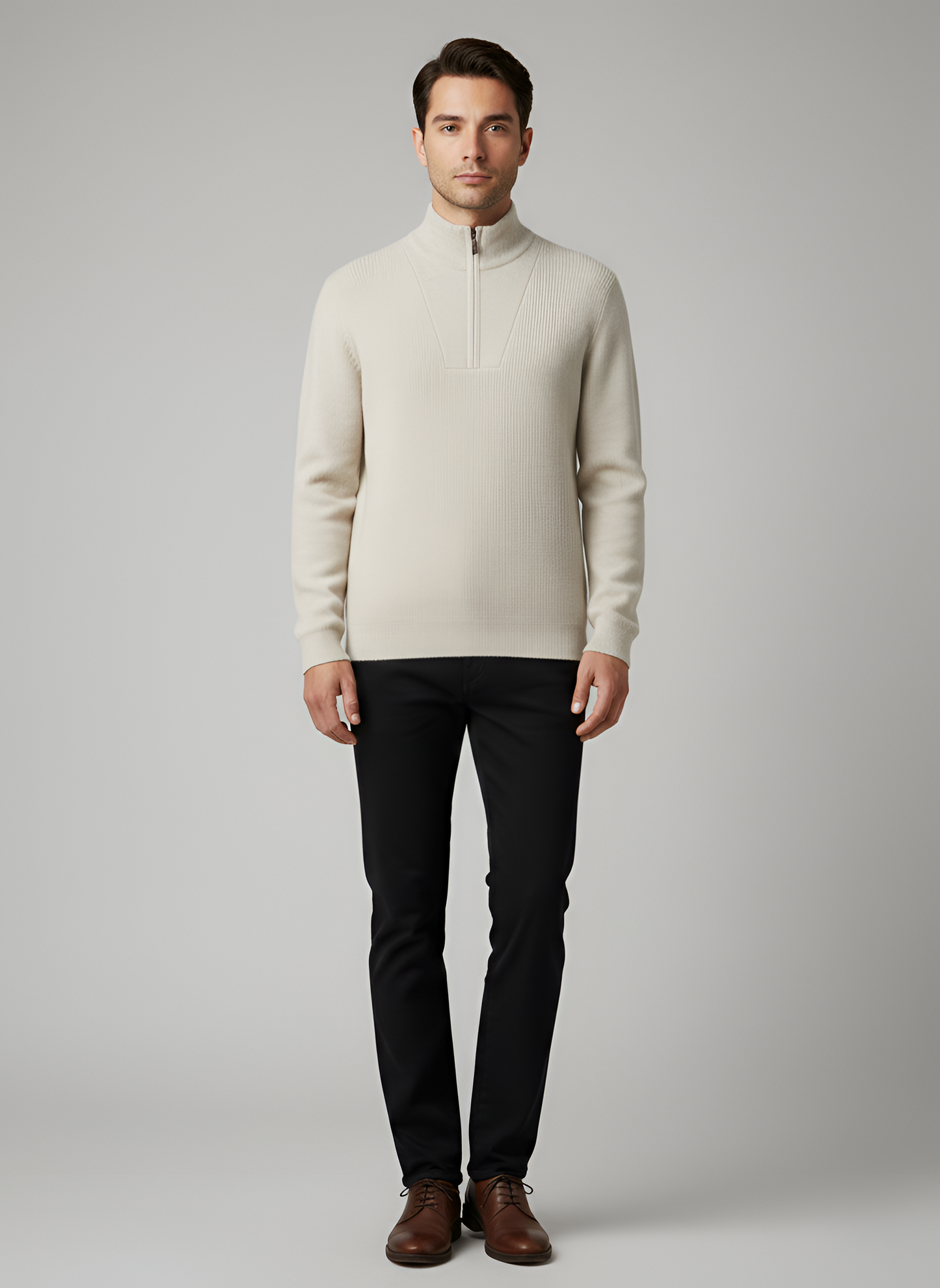 Men's Knit Pullover Sweater Half Zip Stand Collar - 
Fashinoza