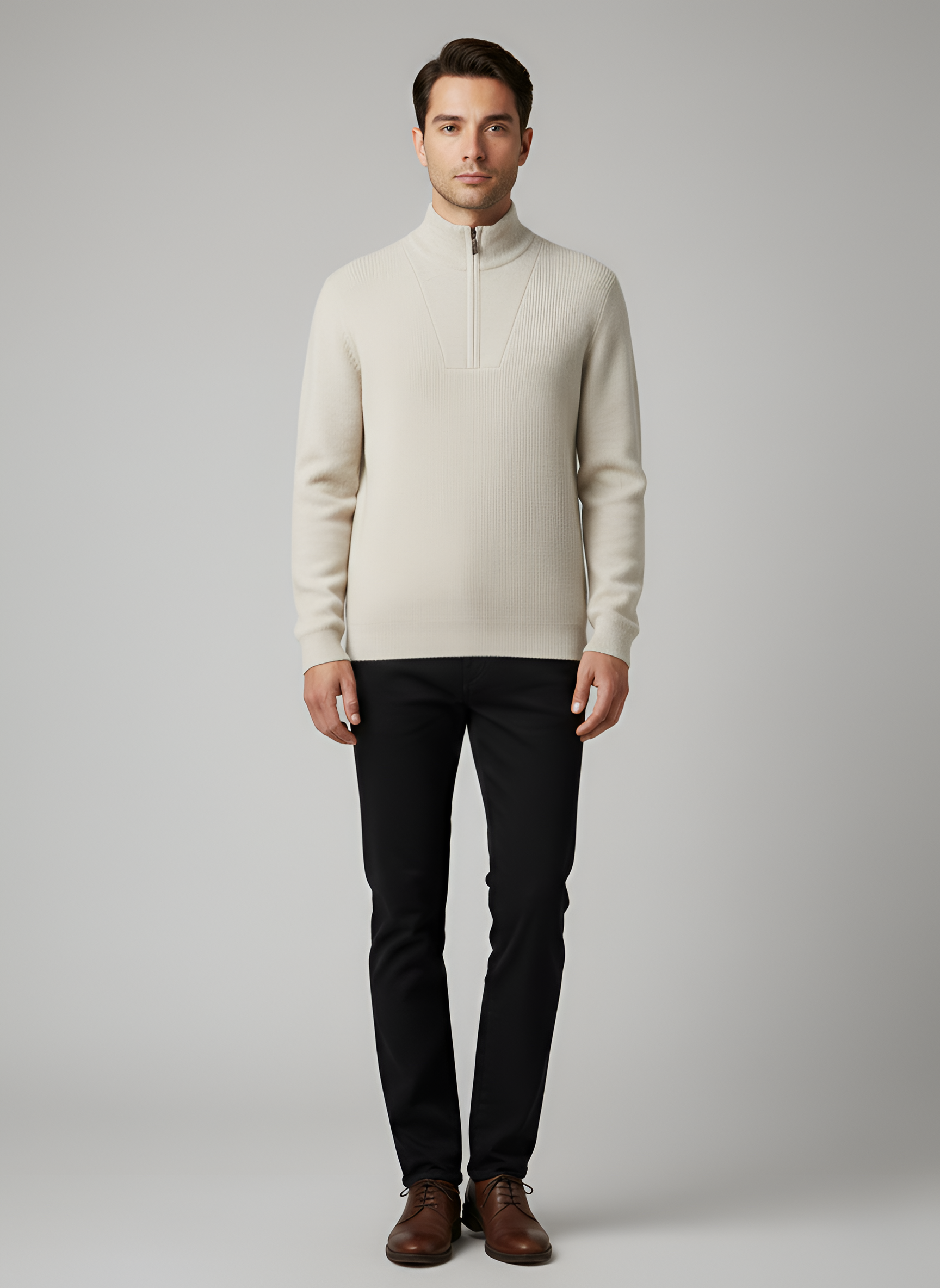 Men's Knit Pullover Sweater Half Zip Stand Collar - 
Fashinoza