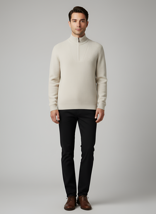 Men's Half Zip Sweater Knit Pullover Stand Collar - 
Fashinoza
