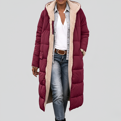 Women's Quilted Winter Coat Faux Fur Lined Hooded Black