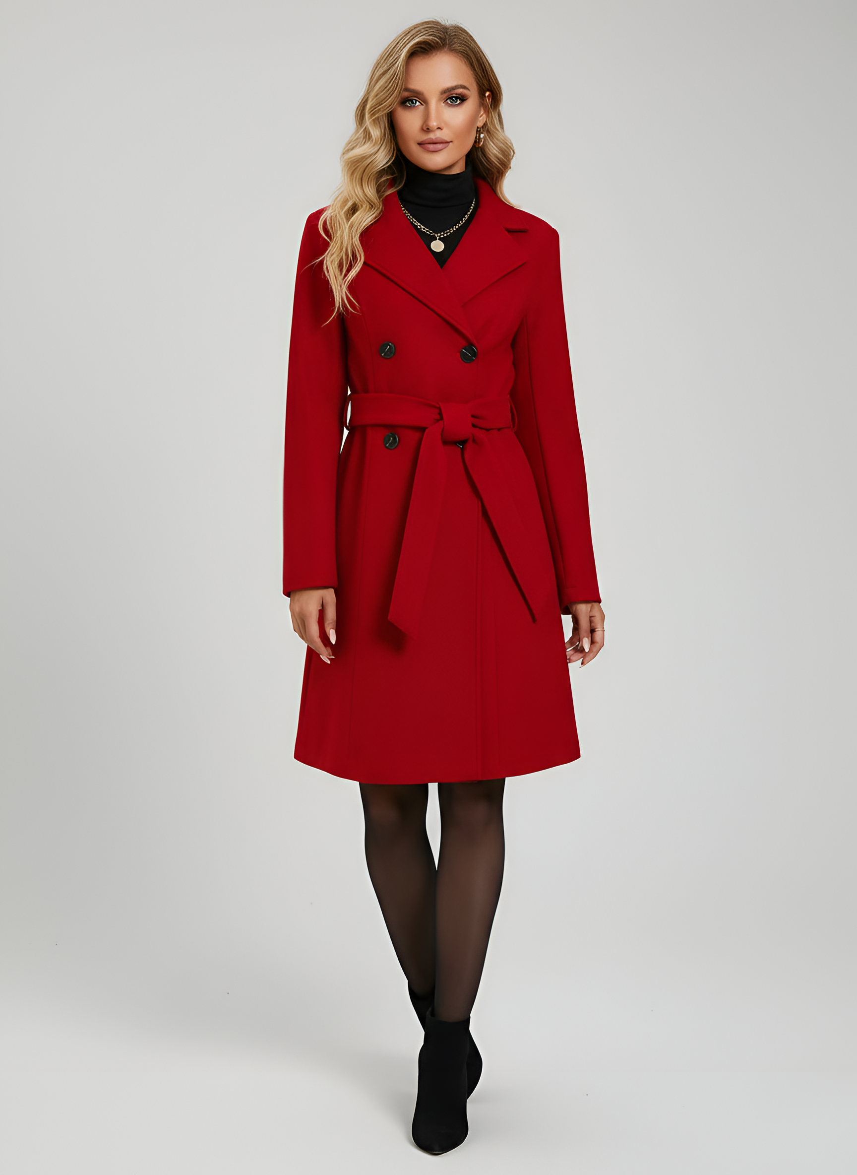 Women's Double Breasted Wool Coat Long Belted Winter - 
Fashinoza