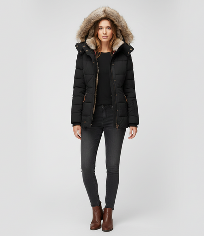 Women's Insulated Quilted Coat Hooded Faux Fur Trim