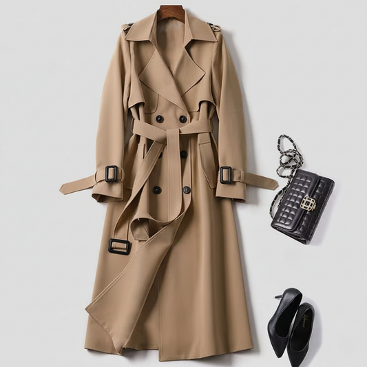 Women's Double Breasted Trench Coat Belted Maxi - 
Fashinoza