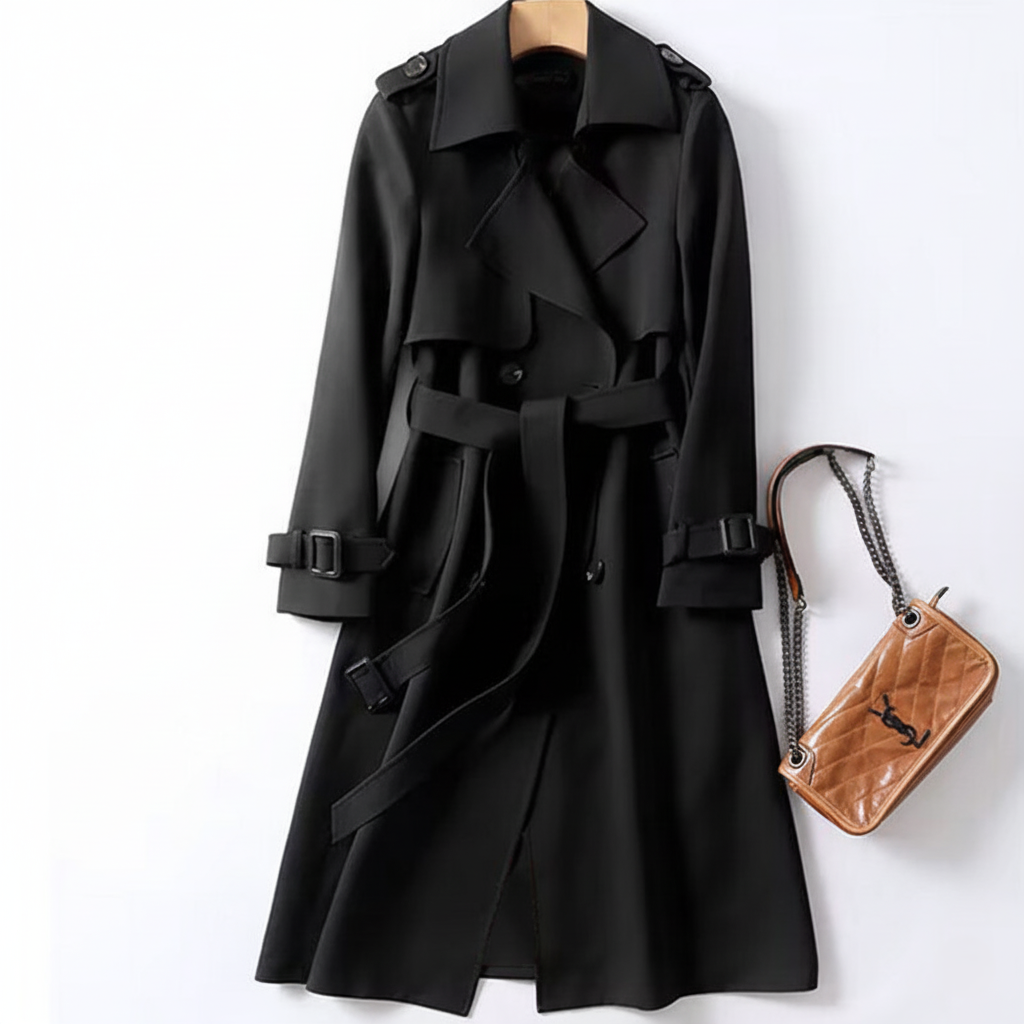 Double Breasted Belted Maxi Trench Coat for Women – Timeless Elegant Style Caliboot