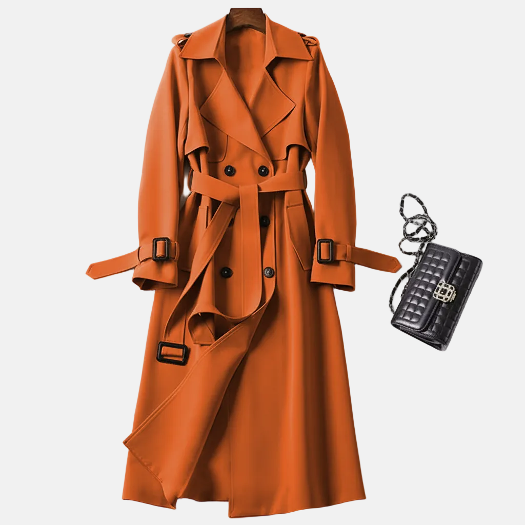 Double Breasted Belted Maxi Trench Coat for Women – Timeless Elegant Style Caliboot