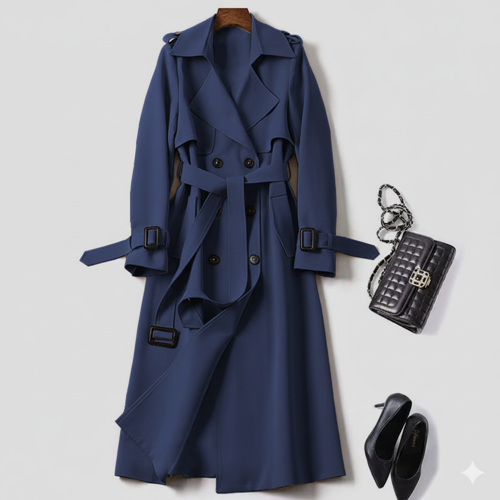 Double Breasted Belted Maxi Trench Coat for Women – Timeless Elegant Style Caliboot