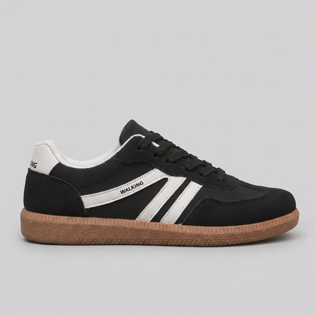 Lace Up Sneakers Contrasting Stripes Textured Sole