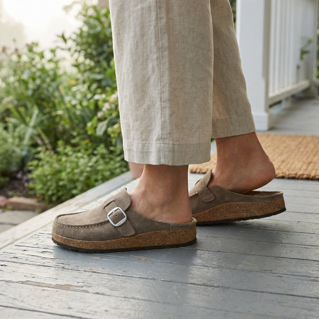 Suede Slip On Mules Cork Platform Brown - 
Fashinoza