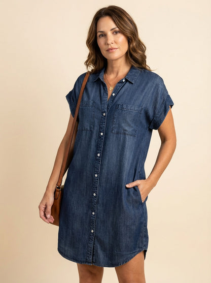 Women's Shirt Dress Cotton Retreat Style