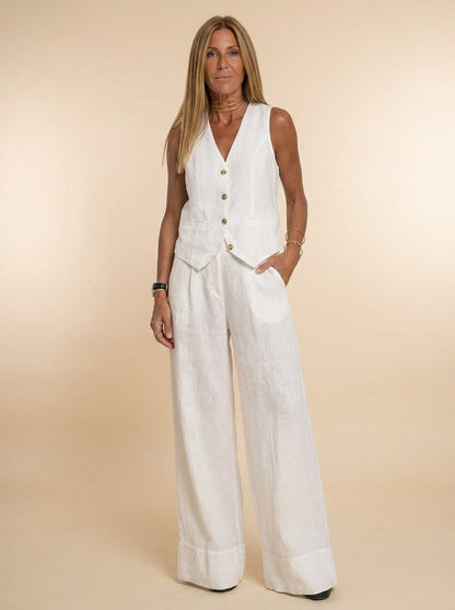 Linen Vest And Trousers Set Wide Leg