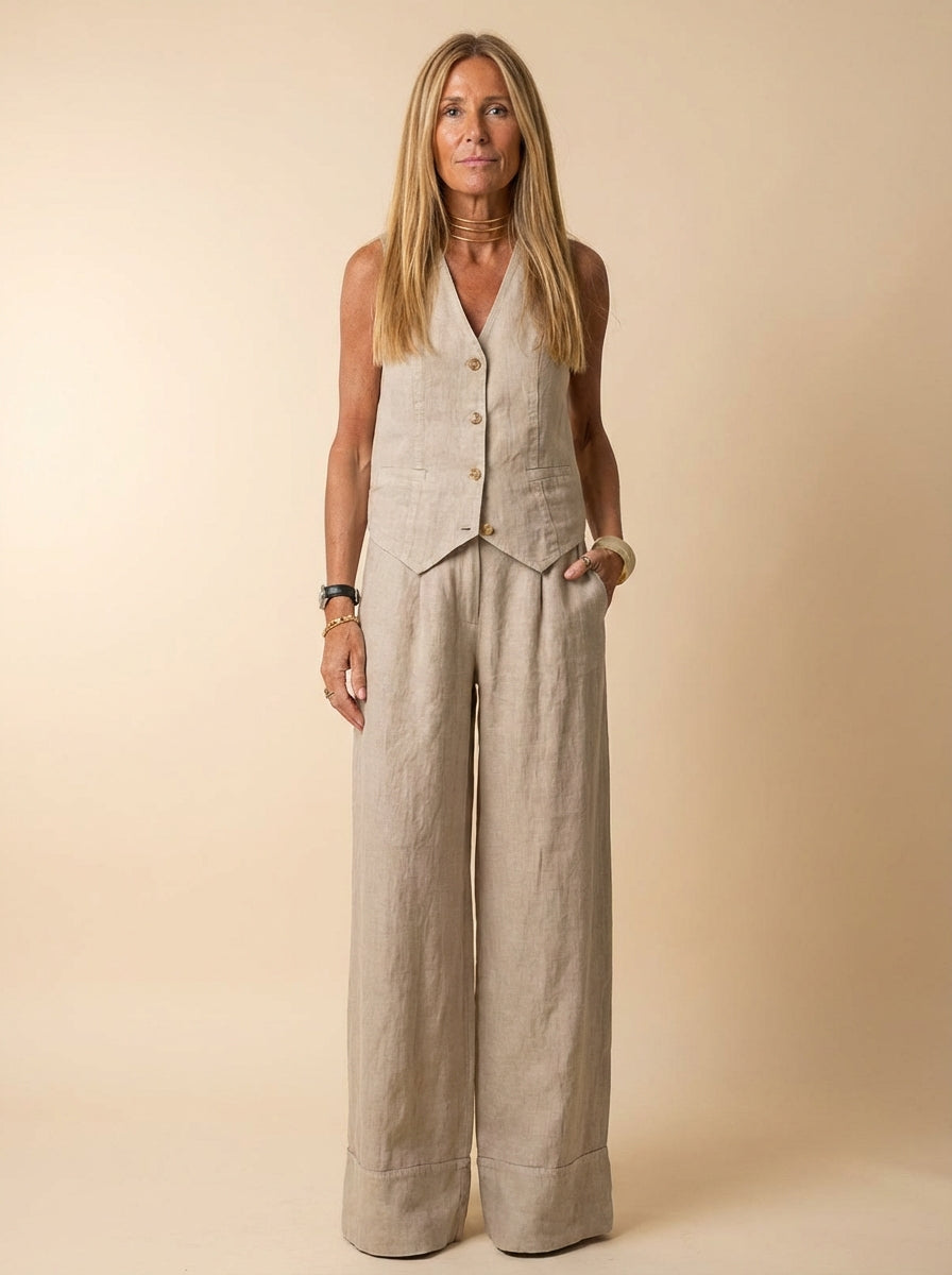 Linen Vest And Trousers Set Wide Leg