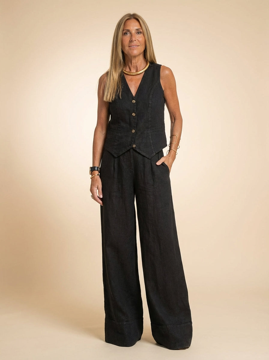 Linen Vest And Trousers Set Wide Leg