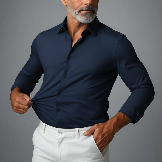 Men's Slim Fit Button-Down Shirt Stretch Cotton - 
Fashinoza