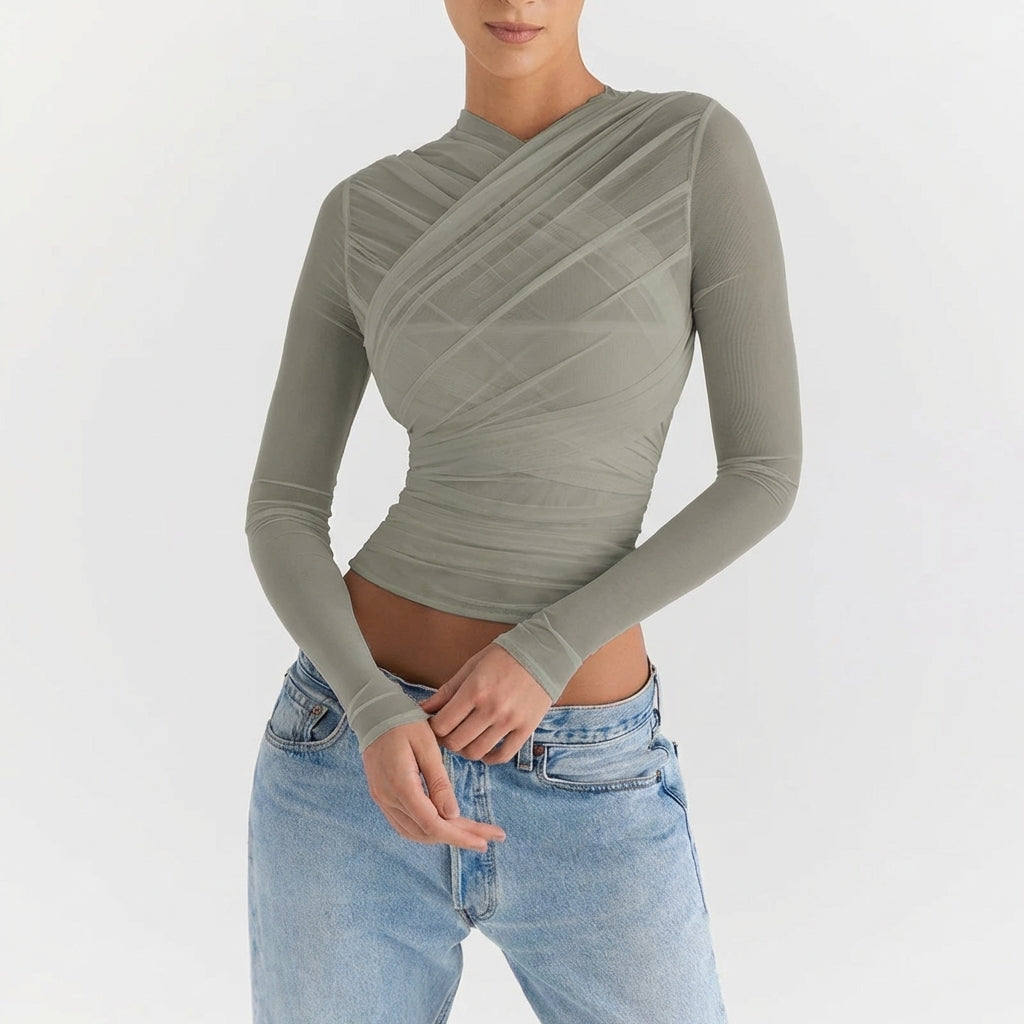 Women's Cropped Sheer Long Sleeve