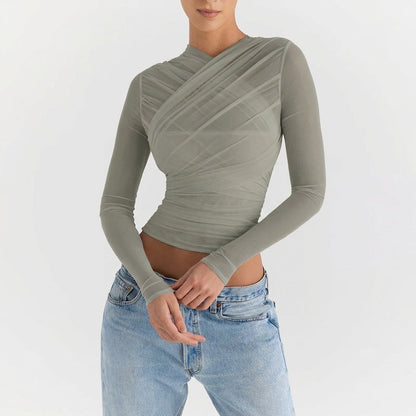 Women's Cropped Sheer Long Sleeve