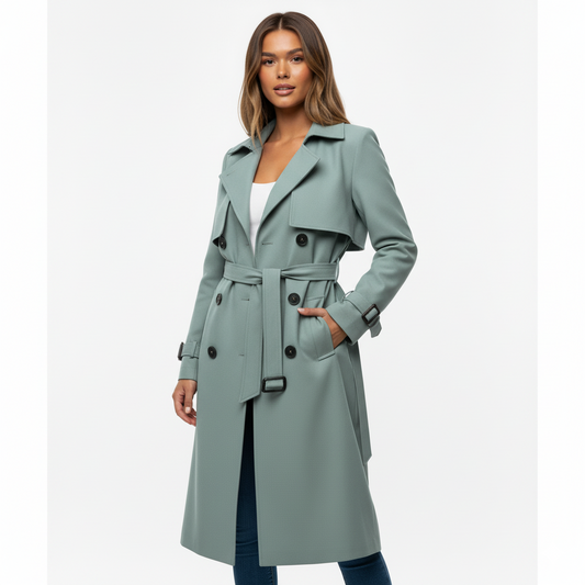 Women's Double Button Trench Coat Classic Waterproof - Fashinoza