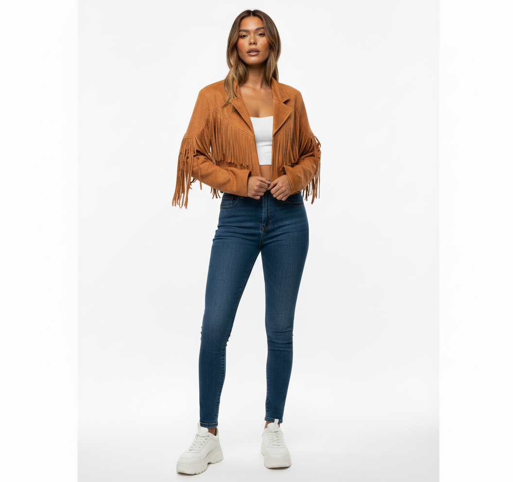 Women's Suede Fringed Jacket Boho Chic