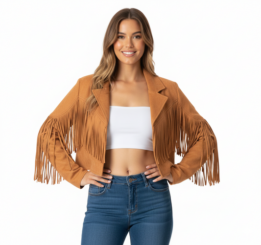 Women's Suede Fringed Jacket Boho Chic - Fashinoza