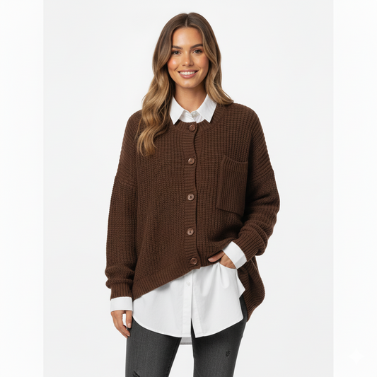 Women's Oversized Knit Cardigan With Pockets Button Front - Fashinoza