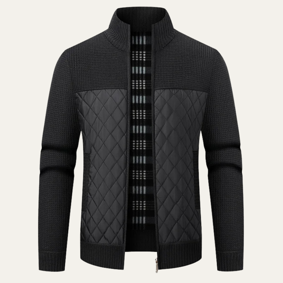 Men's Quilted Puffer Jacket Warm Black - Fashinoza