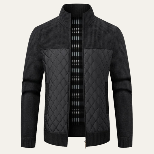 Men's Quilted Puffer Jacket Warm Black - Fashinoza
