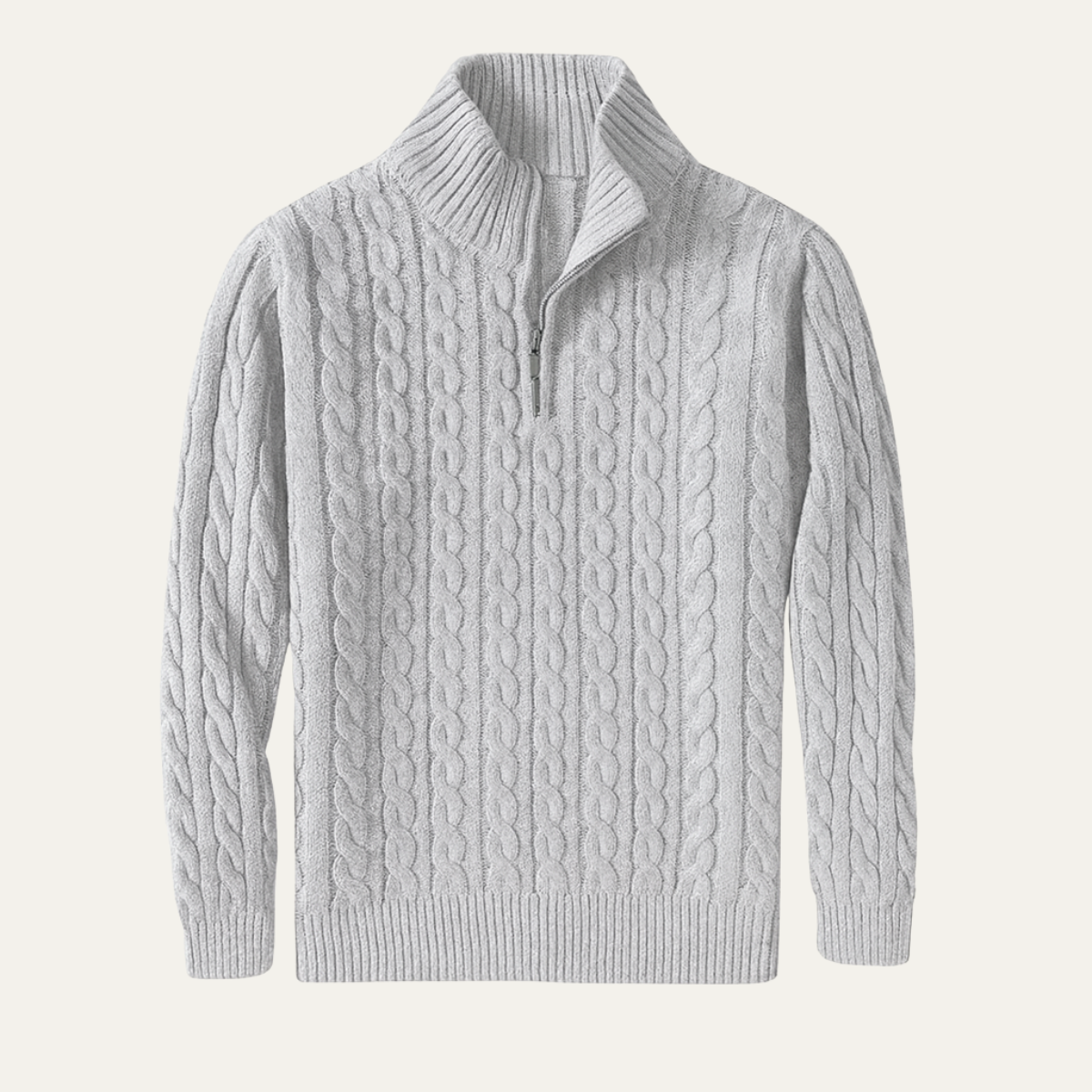 Men's Cable Knit Sweater Quarter Zip Warm Beige - Fashinoza