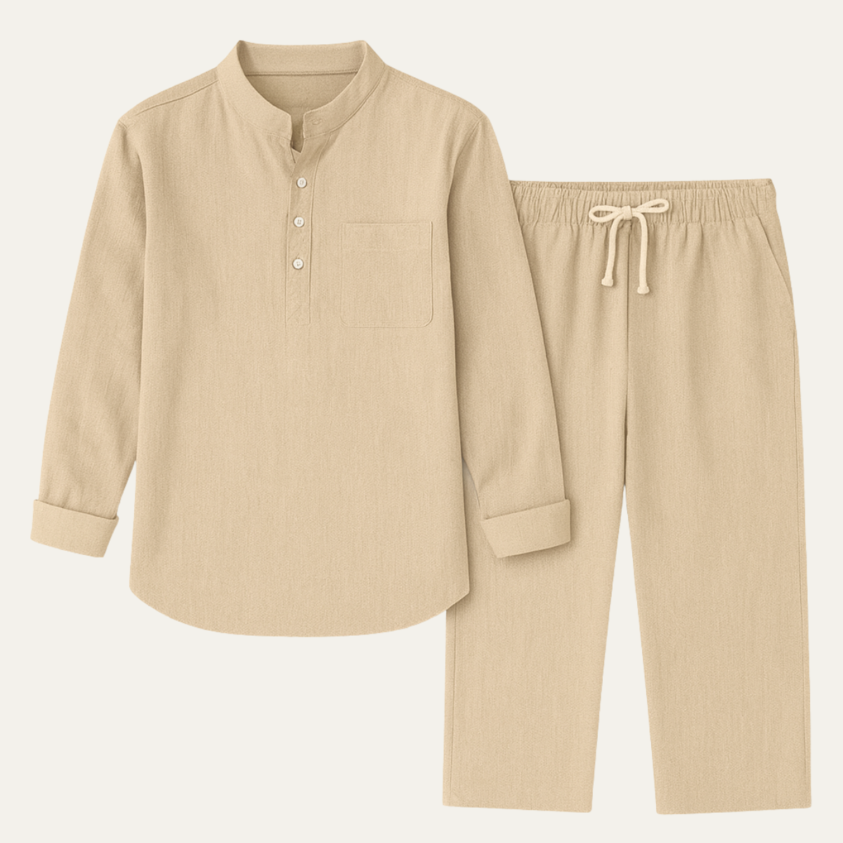 Men's Casual Long Sleeve Shirt And Relaxed Linen Trousers Lightweight - Fashinoza