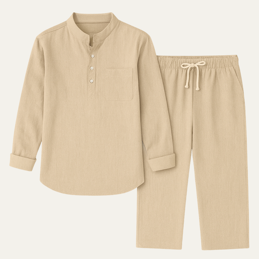 Men's Casual Long Sleeve Shirt And Relaxed Linen Trousers Lightweight - Fashinoza