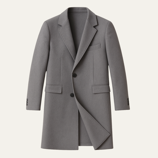 Men's Wool Long Winter Coat Thick Textured Charcoal - Fashinoza