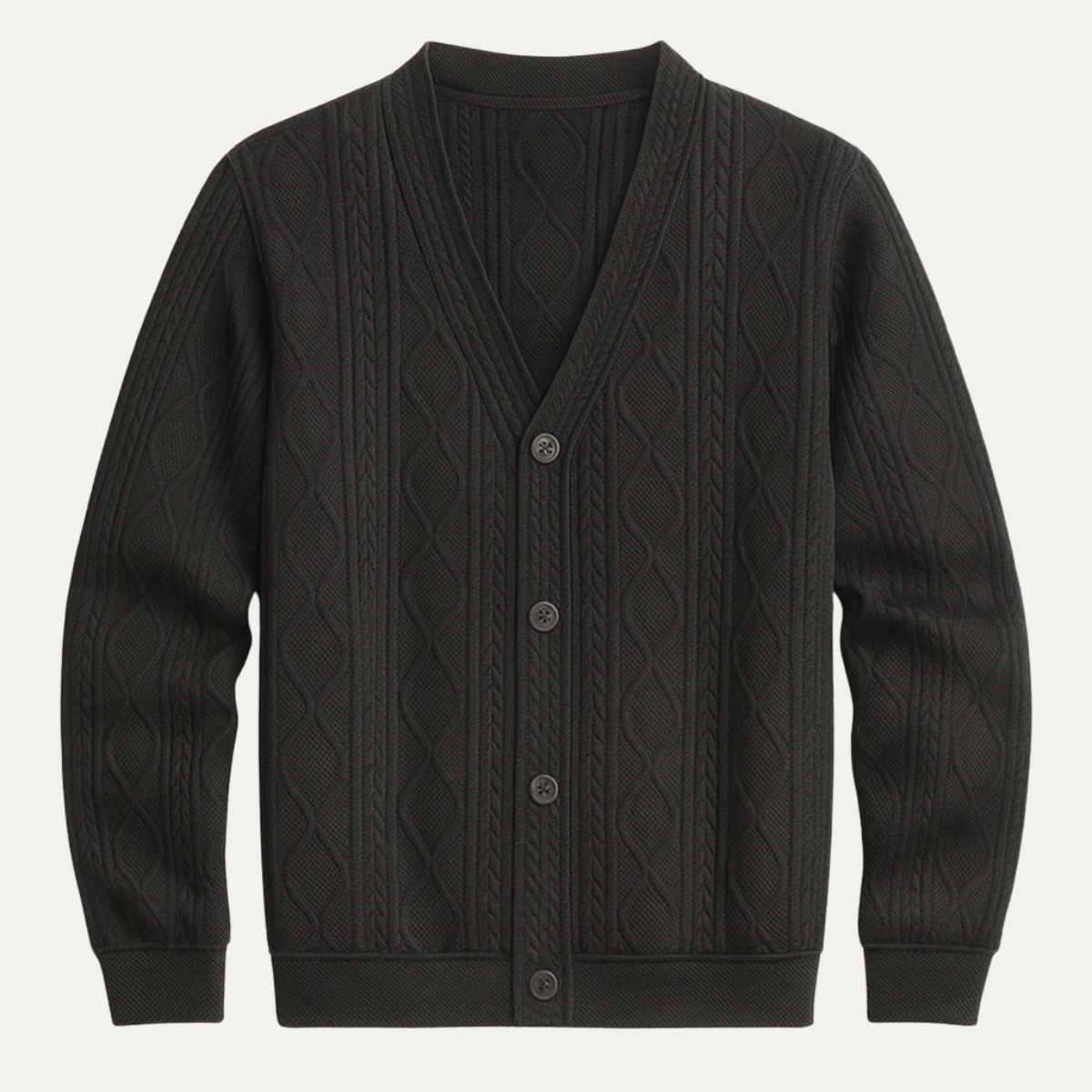 Men's V Neck Cardigan Cable Knit Diamond Pattern - Fashinoza