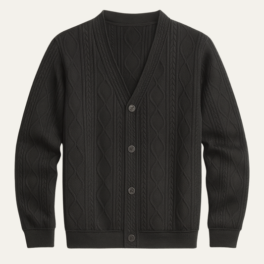 Brindisi Men's Cable Knit Cardigan V Neck Diamond Pattern - Fashinoza