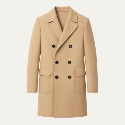 Men's Double Breasted Wool Blend Overcoat - Fashinoza