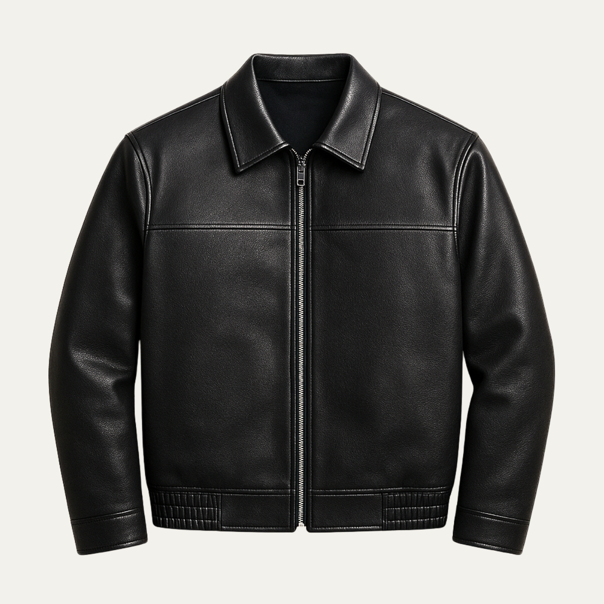 Men's Classic Leather Biker Jacket Zip Black - Fashinoza