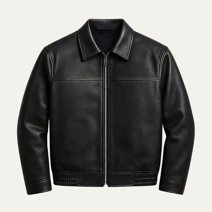 Men's Classic Leather Biker Jacket Zip Black - Fashinoza