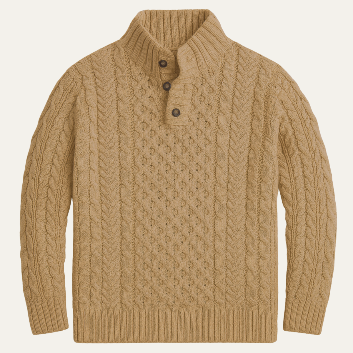 Men's Cable Knit Sweater Chunky Button Neck - Fashinoza