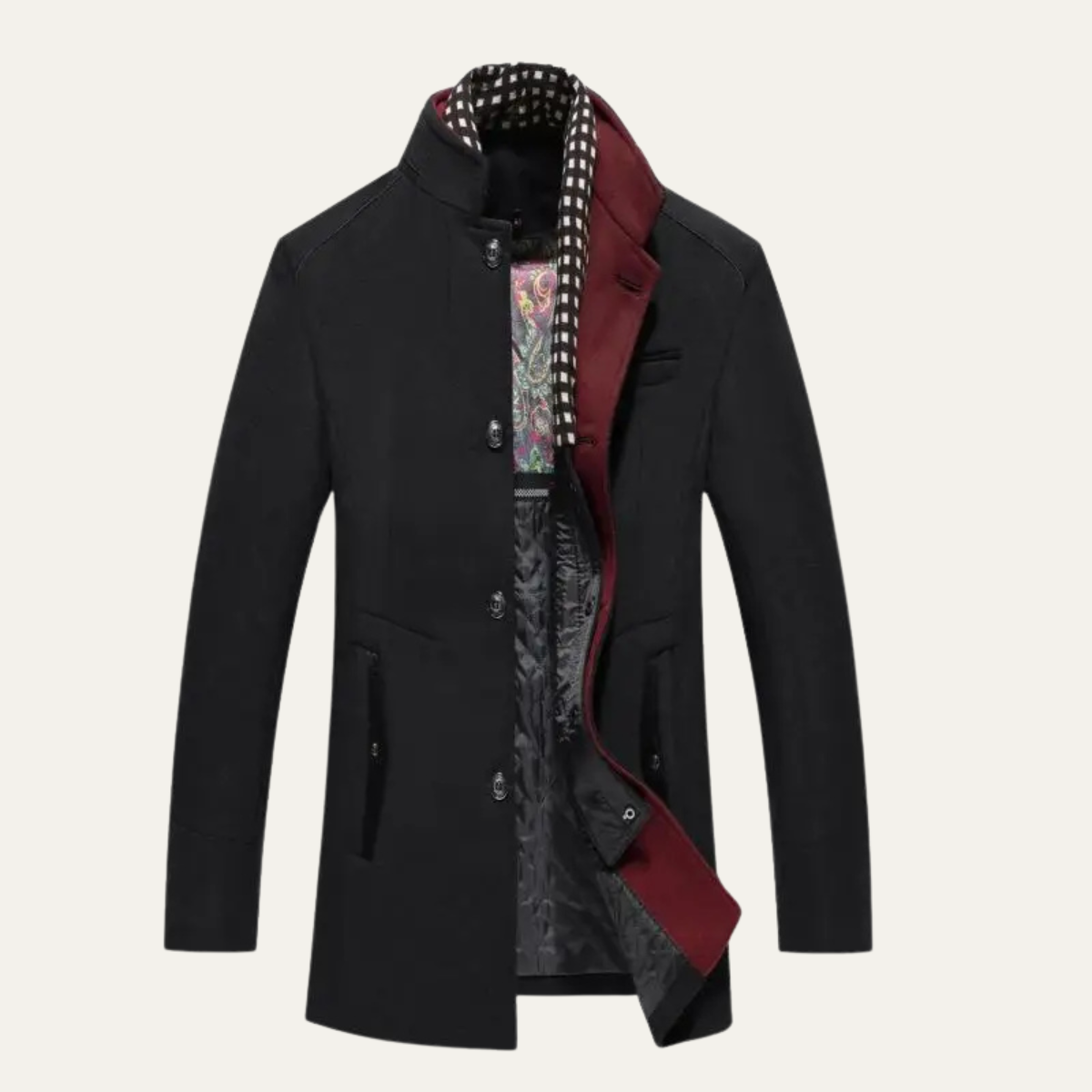 Men's Wool Trench Coat Smart Casual Stand Collar
